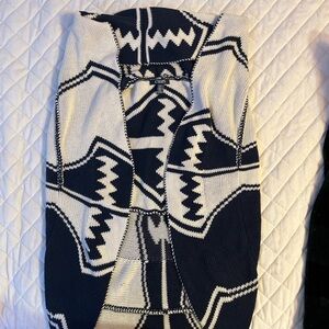 Chaps Navy and Cream Geometric Knit Cardigan
